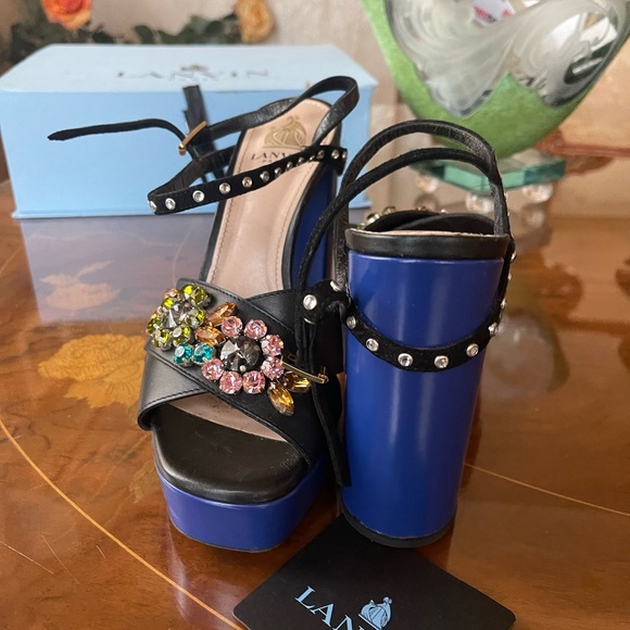 Lanvin Paris women’s platform wedges crystal embellished front sandals s… - Picture 5 of 16